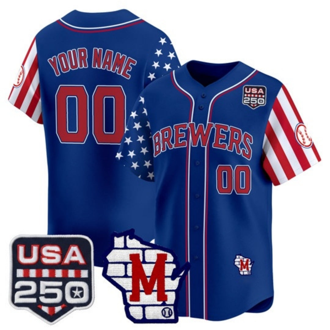 Custom Milwaukee Brewers America 250 Edition Vapor Premier Limited Royal JEROMEN Stitched Jerseys