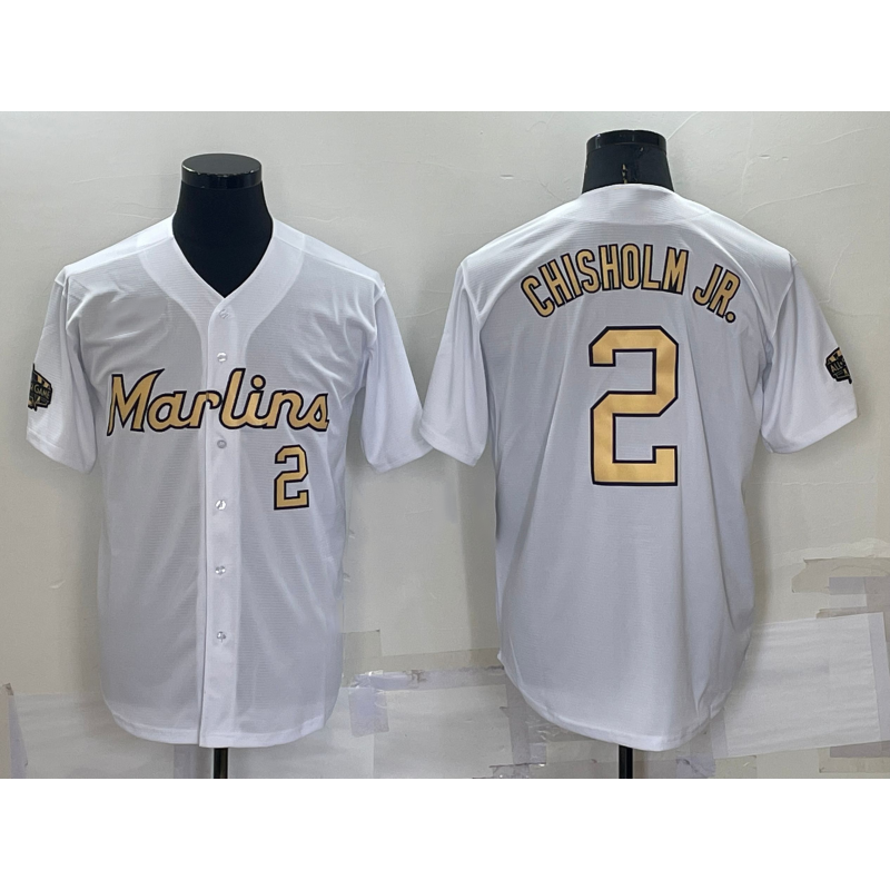 Miami Marlins #2 Jazz Chisholm Jr Number White JEROMEN 2022 All Star Stitched Cool Base Jersey