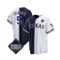 Texas Rangers & Cowboys #5 Corey Seager Navy JEROMEN White 2023 World Series Splite Stitched Jersey