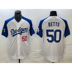 Los Angeles Dodgers #50 Mookie Betts Number White Blue JEROMEN Fashion Stitched Cool Base Limited Jerseys