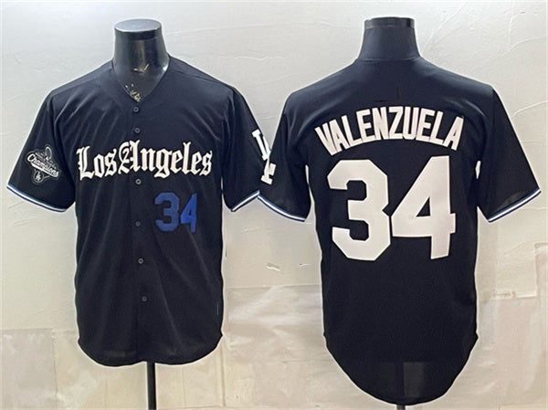 Los Angeles Dodgers #34 Fernando Valenzuela Black JEROMEN 2025 World Series Champions Patch 'Gothic Edition' Vapor Premier Limited Stitched Jersey