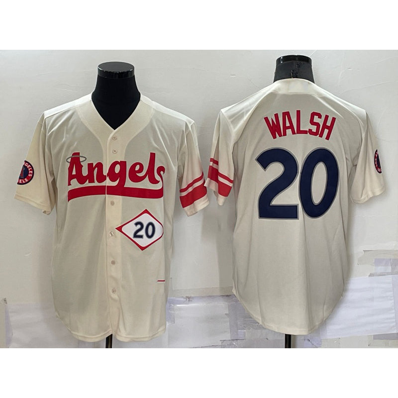 Los Angeles Angels #20 Jared Walsh Number Cream JEROMEN 2022 City Connect Cool Base Stitched Jersey