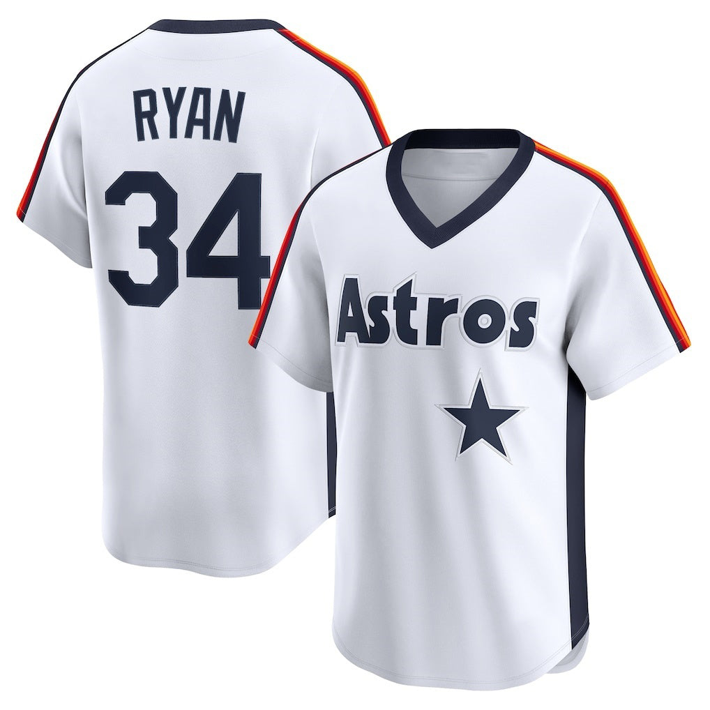 Houston Astros #34 Nolan Ryan White JEROMEN Throwback Cooperstown Collection Limited Jersey
