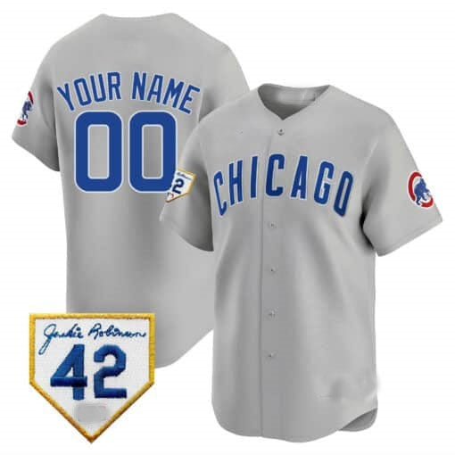 Custom Chicago Cubs 2024 Jackie Robinson Patch Vapor Premier Limited Jersey V2 ¨C Gray JEROMEN