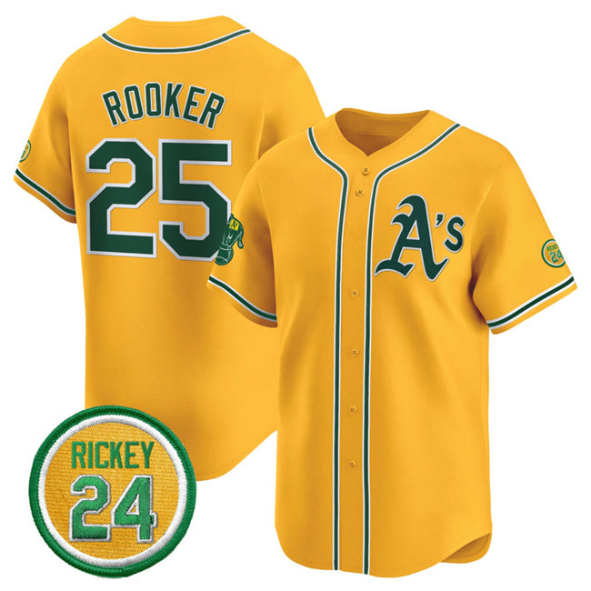 Oakland Athletics #25 Brent Rooker Yellow JEROMEN 2024 Limited With Rickey Henderson Patch Stitched Jersey