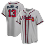 Atlanta Braves #13 JEROMENld Acuna Jr. Gray JEROMEN Road Replica Player Name Jersey