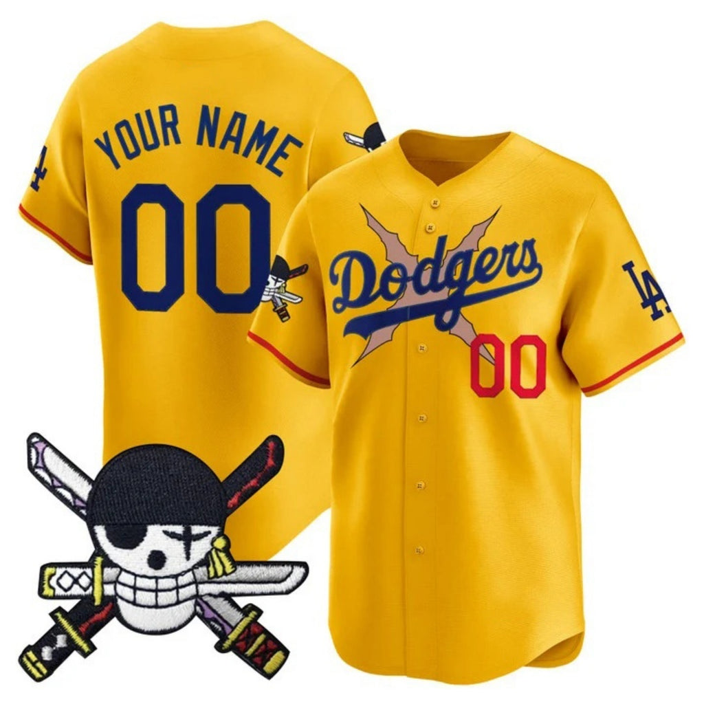 Custom Los Angeles Dodgers x One Piece Gold JEROMEN Zoro Patch Vapor Premier Limited Jersey - Stitched
