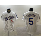 Los Angeles Dodgers #5 Freddie Freeman White Gold JEROMEN 2024 World Series With Fernando Memorial Patch Home Limited Stitched Jersey