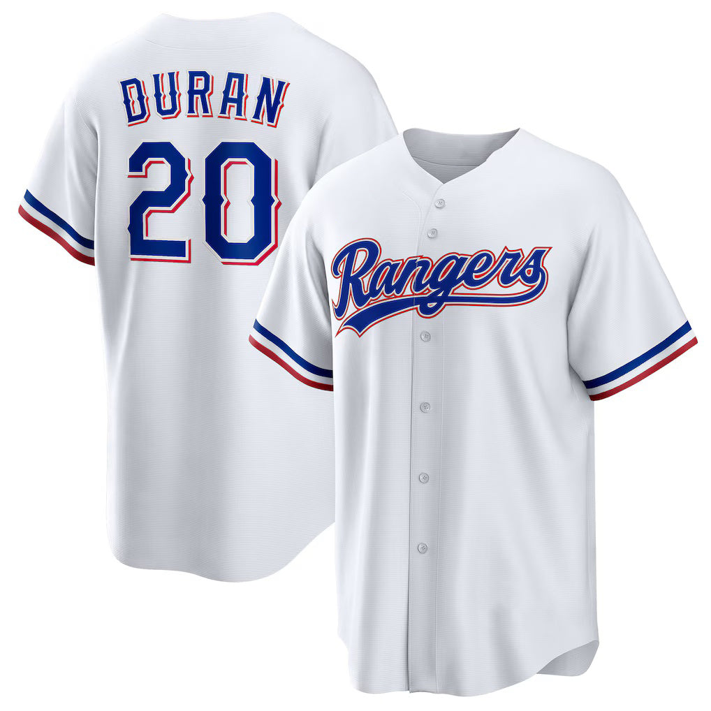 Texas Rangers #20 Ezequiel Duran White JEROMEN Home Replica Jersey
