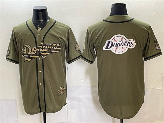 Los Angeles Dodgers Team Big Logo Olive JEROMEN 2026 Armed Forces Day Stitched Jersey