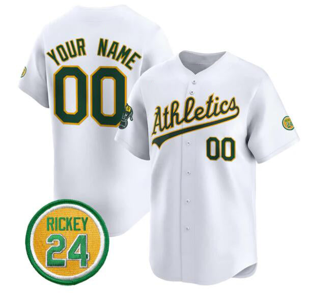 Custom Oakland Athletics Active Player White JEROMEN Rickey Henderson Patch Vapor Premier Limited Stitched Jersey