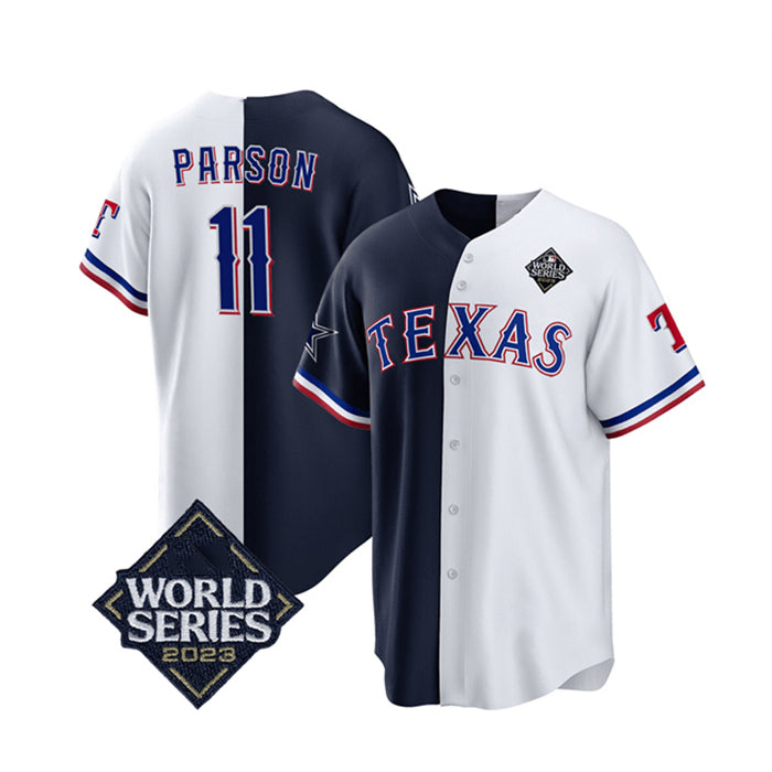 Texas Rangers & Cowboys #11 Micah Parsons Navy White JEROMEN Splite 2023 World Series Splite Stitched Jersey
