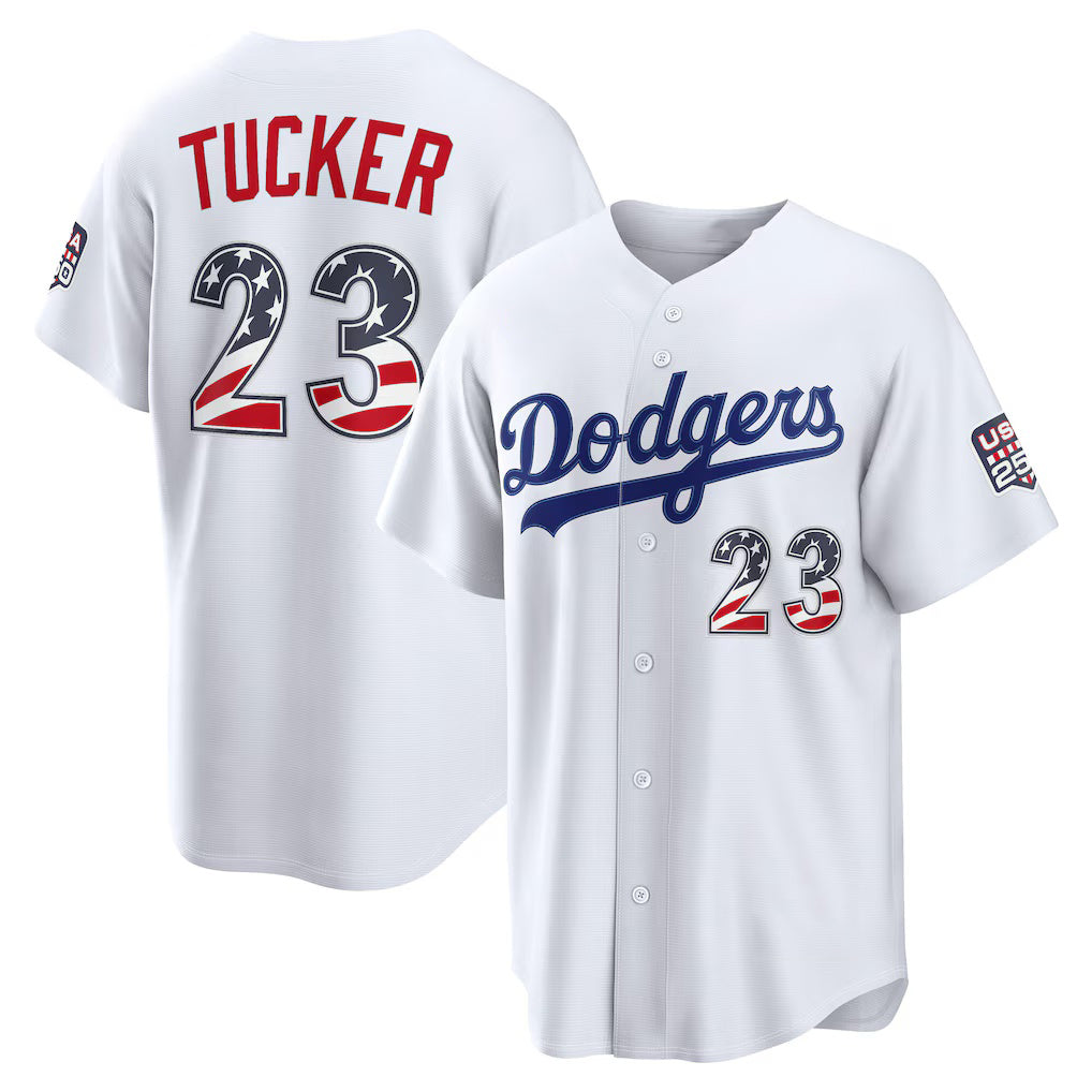 Los Angeles Dodgers #23 Kyle Tucker USA 250 Fourth of July Home Stadium Jersey - White JEROMEN