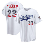 Los Angeles Dodgers #23 Kyle Tucker USA 250 Fourth of July Home Stadium Jersey - White JEROMEN