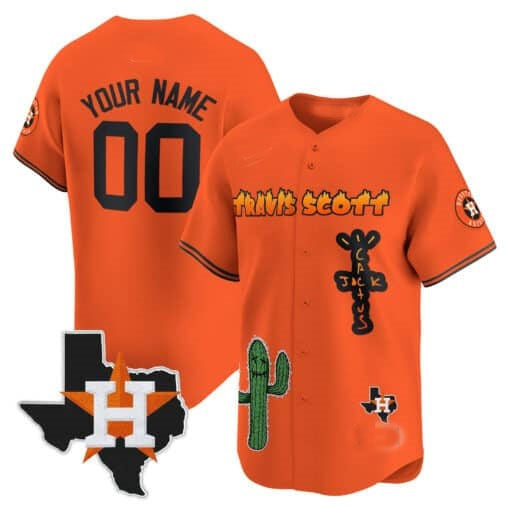 Custom Houston Astros Cactus Jack Patch Vapor Premier Limited Jersey V9 ¨C Orange JEROMEN