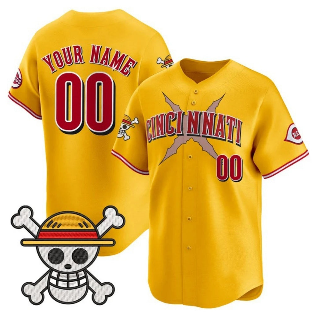 Custom Cincinnati Reds x One Piece Gold JEROMEN Vapor Premier Limited Jersey - Stitched