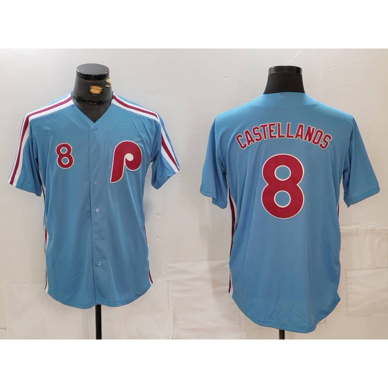 Philadelphia Phillies #8 Nick Castellanos Number Light Blue JEROMEN Cooperstown Cool Base Jersey