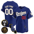 Custom Los Angeles Dodgers Vin Patch & Kobe Bryant Gold Trim Vapor Premier Limited Jersey V2 ¨C Royal JEROMEN