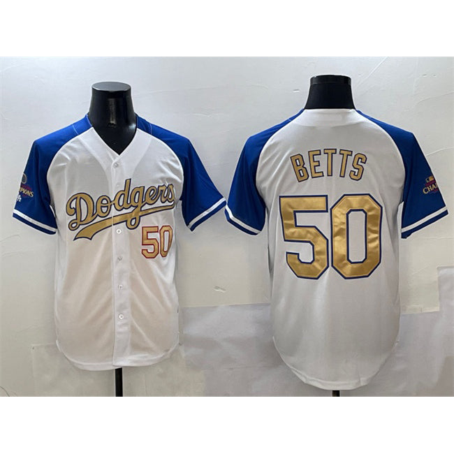 Los Angeles Dodgers #50 Mookie Betts White Royal Gold JEROMEN 2024 World Series Champions Vapor Limited Stitched Jersey