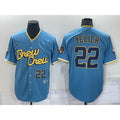 Milwaukee Brewers #22 Christian Yelich Number Blue JEROMEN 2022 City Connect Cool Base Stitched Jersey