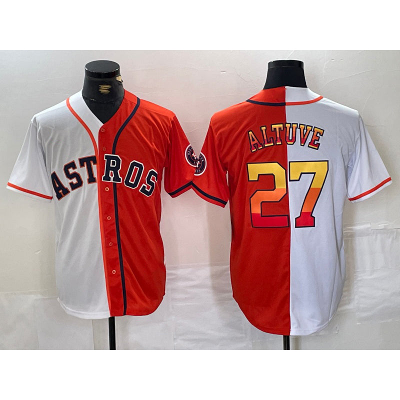 Houston Astros #27 Jose Altuve White Orange JEROMEN Split Stitched Jersey