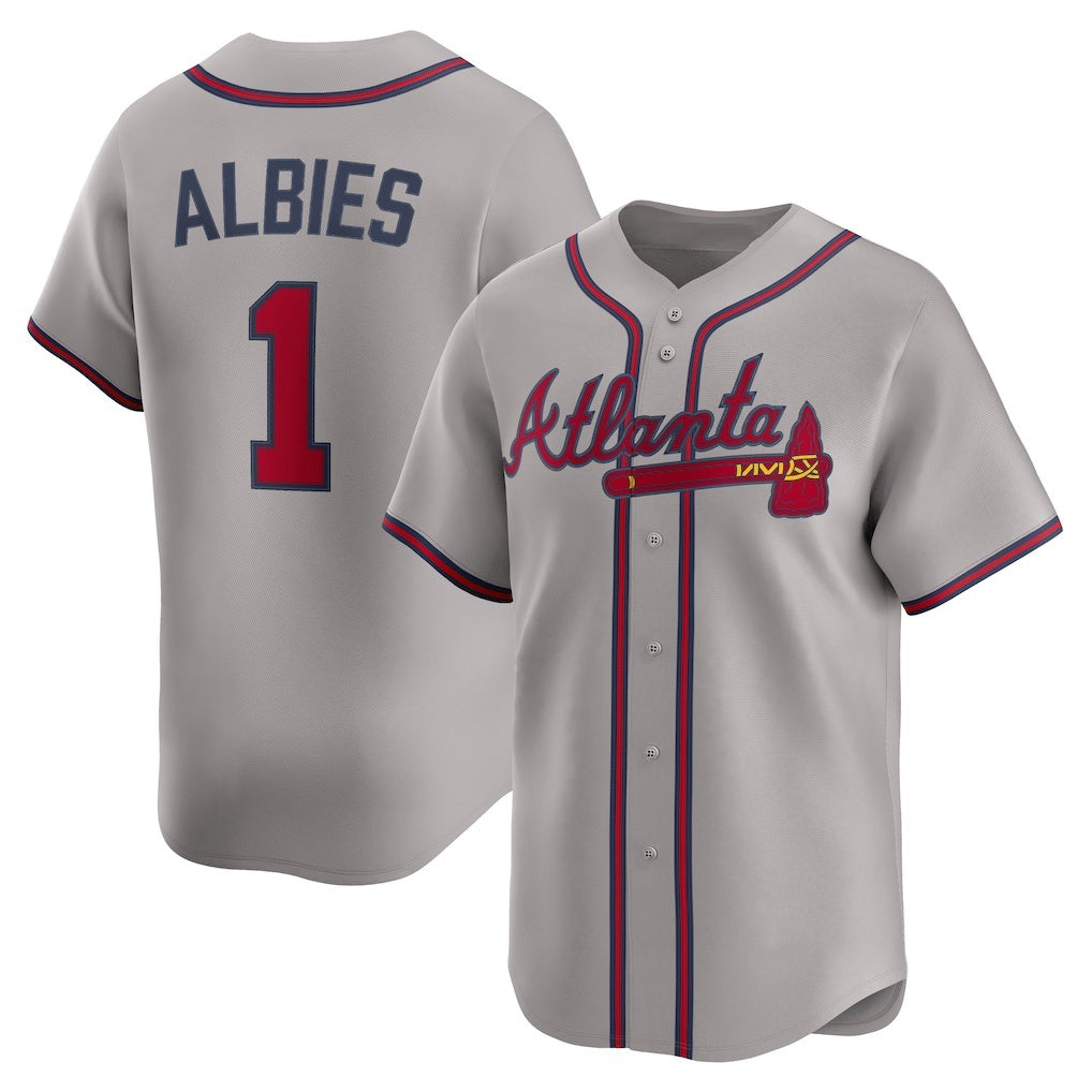 Atlanta Braves #1 Ozzie Albies Gray JEROMEN Road Limited Player Jersey