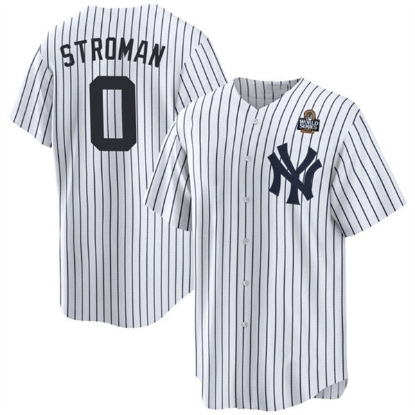New York Yankees #0 Marcus Stroman White JEROMEN 2024 World Series With Name Cool Base Stitched Jersey