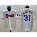 Texas Rangers #31 Max Scherzer Number White JEROMEN 2023 World Series Champions Cool Base Jersey 2