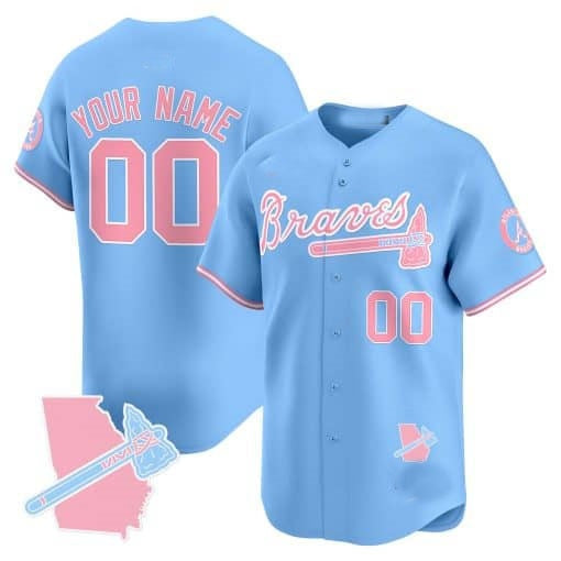 Custom Atlanta Braves Bubblegum Pink Vapor Premier Limited Jersey ¨C Blue JEROMEN