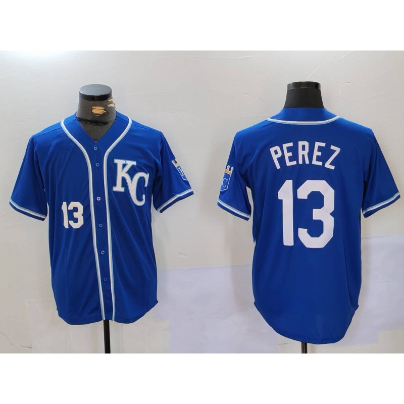Kansas City Royals #13 Salvador Perez Number Blue JEROMEN KC Cool Base Stitched Jersey