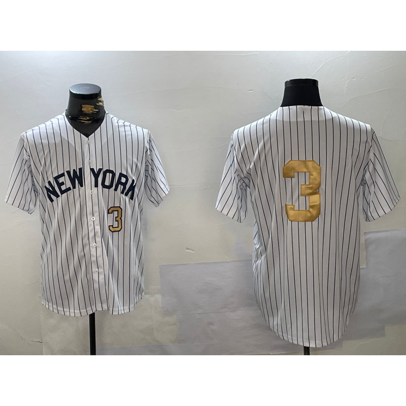 New York Yankees #3 Babe Ruth White JEROMEN Pinstripe Without Name Fashion Cool Base Jerseys