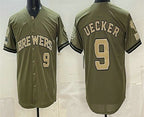 Milwaukee Brewers #9 Bob Uecker Olive JEROMEN 2026 Armed Forces Day Jersey