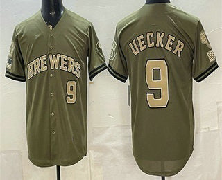 Milwaukee Brewers #9 Bob Uecker Olive JEROMEN 2026 Armed Forces Day Jersey