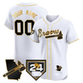 Custom Atlanta Braves 2024 Spring Training & Georgia Patch Vapor Premier Elite Jersey ¨CWhite Gold JEROMEN