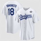 Los Angeles Dodgers #18 Yoshinobu Yamamoto White JEROMEN 2025 World Series Home Cool Base Stitched Jersey