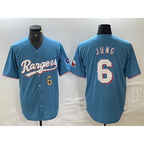 Texas Rangers #6 Josh Jung Number Light Blue JEROMEN Team Logo Cool Base Jersey