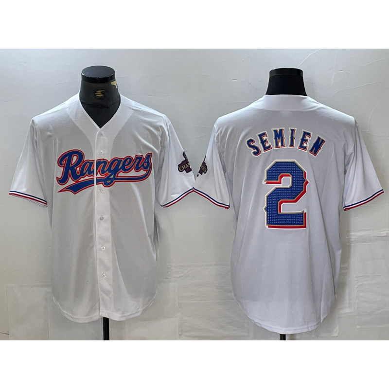 Texas Rangers #2 Marcus Semien White JEROMEN 2023 World Series Champions Cool Base Jersey