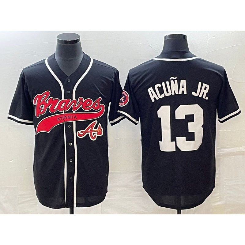 Atlanta Braves #13 JEROMENld Acuna Jr Black JEROMEN Cool Base Stitched Jersey