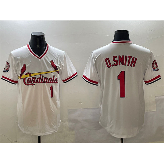 St. Louis Cardinals #1 Ozzie Smith White JEROMEN With Patch Stitched Jersey
