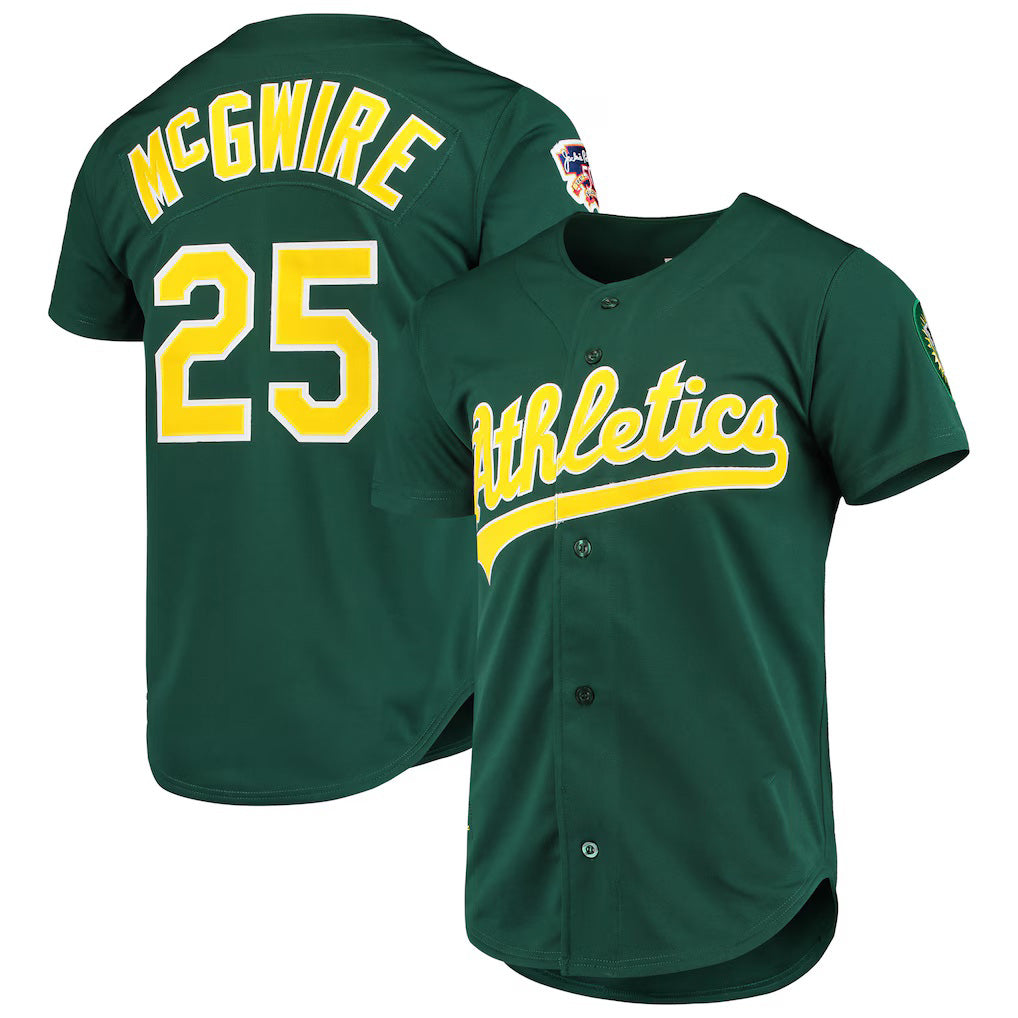 Oakland Athletics #25 Mark McGwire Mitchell & Ness Green JEROMEN 1997 Cooperstown Collection Authentic Jersey