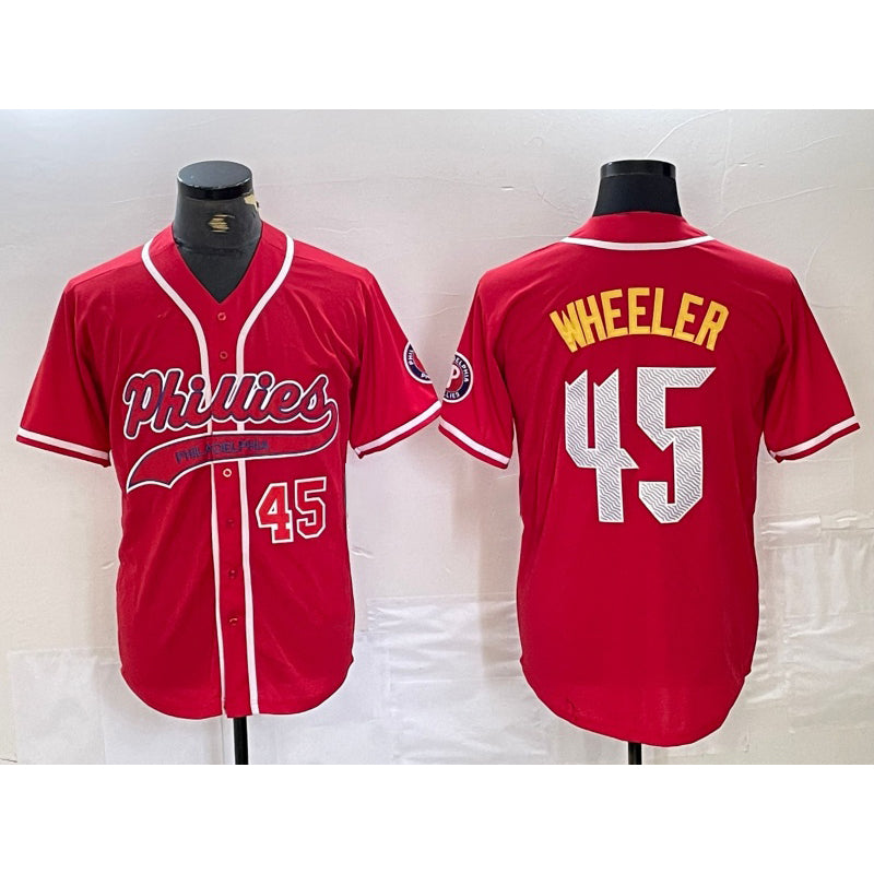 Philadelphia Phillies #45 Zack Wheeler Number Red JEROMEN Cool Base Stitched Jerseys