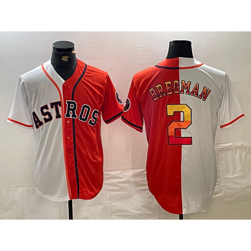 Houston Astros #2 Alex Bregman White Orange JEROMEN Split Stitched Jersey 2