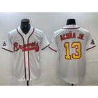 Atlanta Braves #13 JEROMENld Acuna Jr White Gold JEROMEN 2021 World Series Champions Stitched Cool Base Jersey