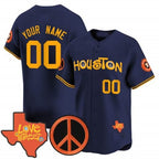 Custom Houston Astros Love Street & Peace Sign Patch Vapor Premier Limited Jersey V2 ¨C Navy JEROMEN