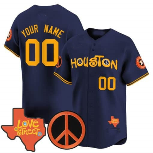 Custom Houston Astros Love Street & Peace Sign Patch Vapor Premier Limited Jersey V2 ¨C Navy JEROMEN