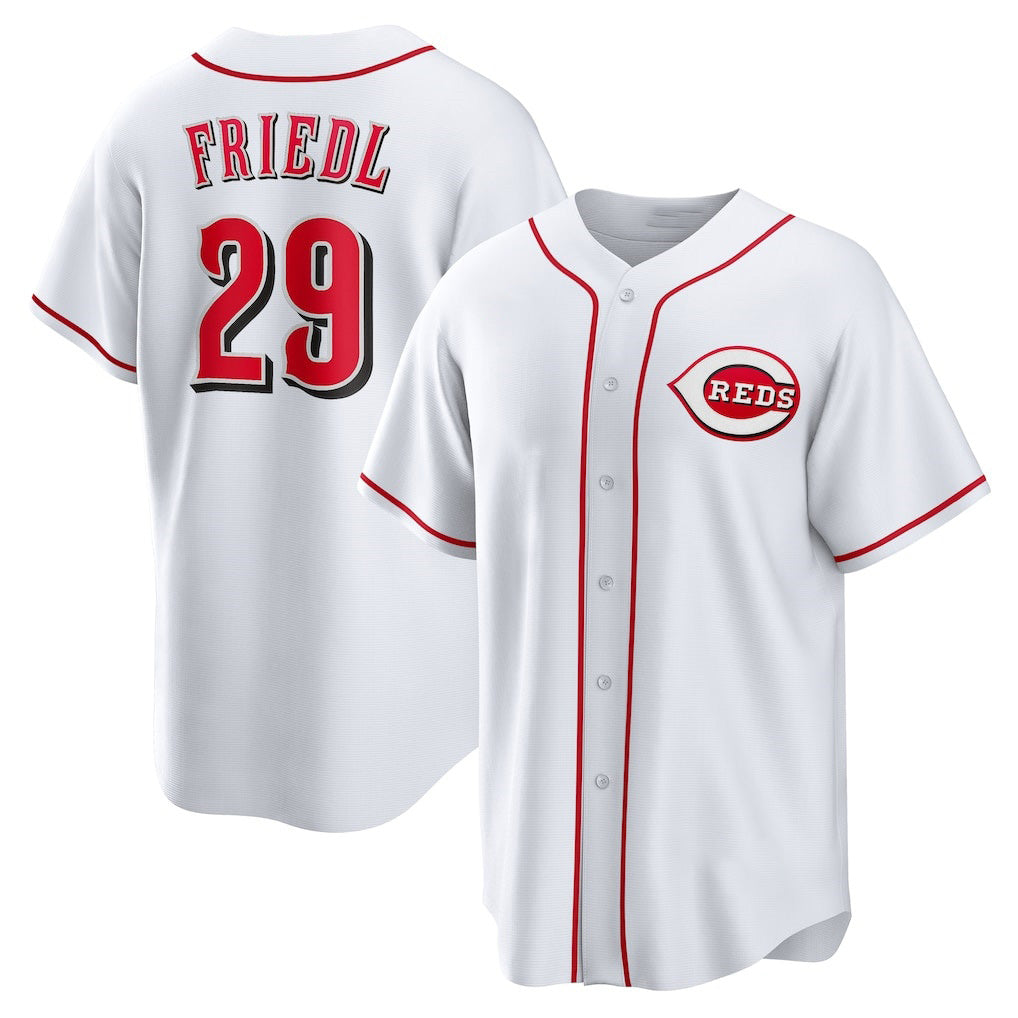 Cincinnati Reds #29 TJ Friedl White JEROMEN Home Replica Jersey