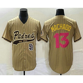 San Diego Padres #13 Manny Machado Tan JEROMEN Pinstripe 2023 City Connect Cool Base Stitched Jersey