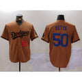 Los Angeles Dodgers #50 Mookie Betts Number Olive JEROMEN Cool Base Limited Stitched Jersey 2