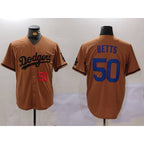 Los Angeles Dodgers #50 Mookie Betts Number Olive JEROMEN Cool Base Limited Stitched Jersey 2