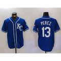 Kansas City Royals #13 Salvador Perez Blue JEROMEN KC Cool Base Stitched Jersey